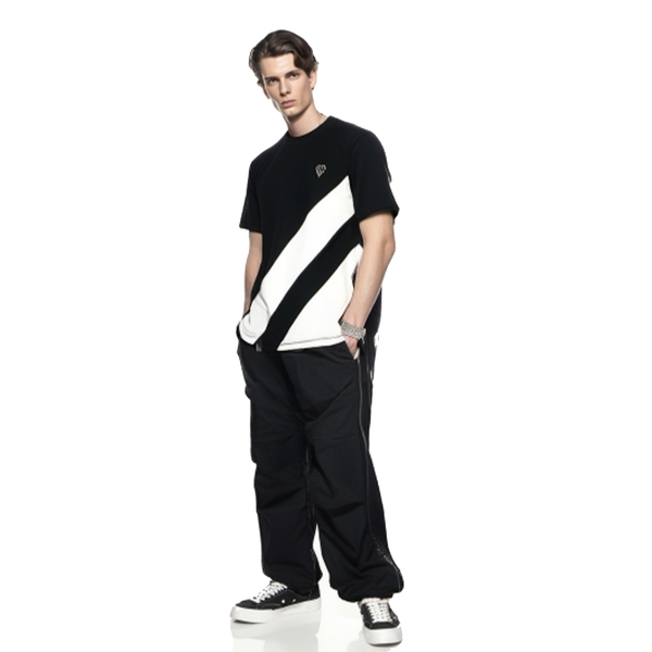 CUT & SEW BLACK CREW NECK T-SHIRT